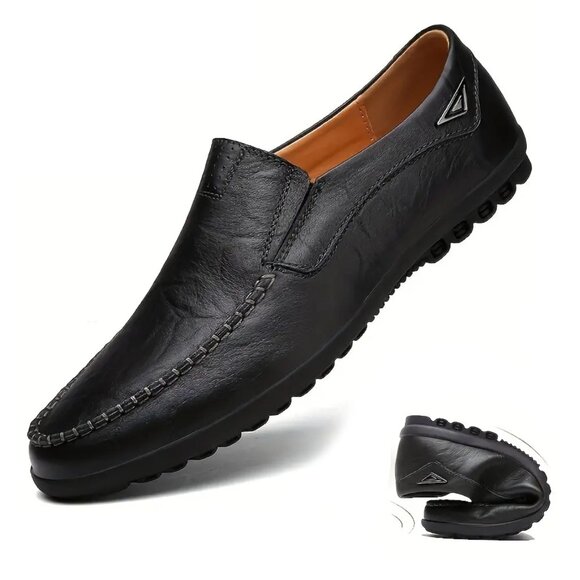 Clohoo Men's Black Handcrafted Cow Leather  Upper Slip-On Loafers Sz US 8 - NWOT - Picture 1 of 4